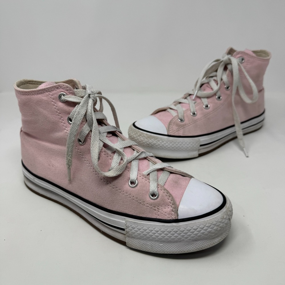 Converse All Star Pink White Canvas‎ Lace Up Casual Sneakers High Top Youth 6
